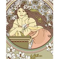 Diamondi - REPRODUCTION OF WOMAN AND WHITE FLOWERS (ALFONS MUCHA), 40x50 cm, off canvas on frame - Diamond Painting