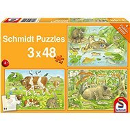 Schmidt Puzzle Zvířecí rodinky 3 × 48 dílků - Puzzle