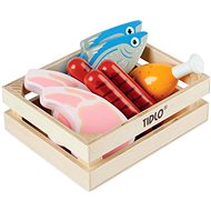 Tidlo Wooden box with meat and fish - Toy Kitchen Food