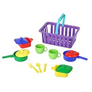 Microtrading Dishes in a basket in a net - Toy Kitchen Utensils