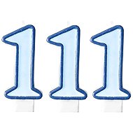 PARTYDECO Birthday candle 1, blue, 7 cm, 3 pcs - Candle Set