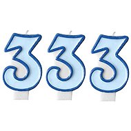 PARTYDECO Birthday candle 3, blue, 7 cm, 3 pcs - Candle Set