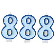 PARTYDECO Birthday candle 8, blue, 7 cm, 3 pcs - Candle Set