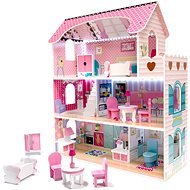 Dřevěný domeček pro panenky + nábytek 70 cm růžový LED - Doll House