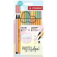 STABILO point 88 & STABILO Pen 68 - Pastellove - 12 pcs set - 6 pcs point 88, 6 pcs Pen 68 - Felt Tip Pens