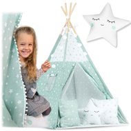 Nukido Children's tent with light - mint with stars - Tent for Children