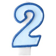 PARTYDECO Birthday candle 2, blue, 7 cm - Candle