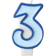 PARTYDECO Birthday candle 3, blue, 7 cm - Candle