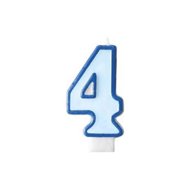 PARTYDECO Birthday candle 4, blue, 7 cm - Candle