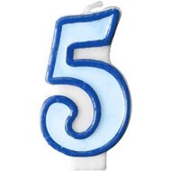 PARTYDECO Birthday candle 5, blue, 7 cm - Candle