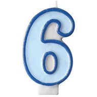 PARTYDECO Birthday candle 6, blue, 7 cm - Candle