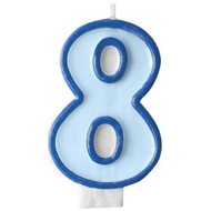 PARTYDECO Birthday candle 8, blue, 7 cm - Candle