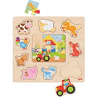Goki Dřevěná vkládačka + Puzzle Zvířátka z farmy - Puzzle