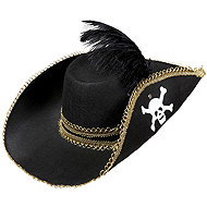 Widmann Black pirate hat with feather - Costume Accessory