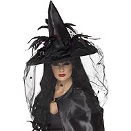Smiffys Witch hat with feathers and veil black - Costume Accessory