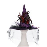 Smiffys Witch hat with feathers and veil purple - Costume Accessory