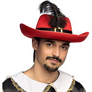 Boland Red musketeer hat with feathers - Costume Accessory