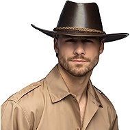 Boland Brown cowboy hat leather look - Costume Accessory