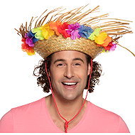 Boland Beach straw with Hawaiian flowers - Costume Accessory
