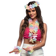 Boland Hawaiian pastel set, wreath bracelets and headband - Costume Accessory