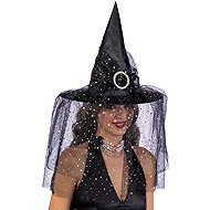 Carnival Toys Black witch hat with veil - Wide-Brimmed Hat