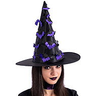 Carnival Toys Black Witch Hat Trimmed with Bats - Wide-Brimmed Hat