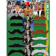 Widmann Party moustaches, mix of colours, 12 pcs - Costume Accessory