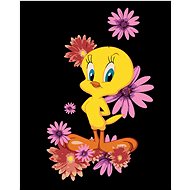 Zuty - Tweety and pink flowers (looney tunes), 40×50 cm, stretched canvas on frame - Painting by Numbers
