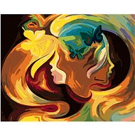 Abstract faces with butterflies, 40×50 cm, stretched canvas on frame - Painting by Numbers