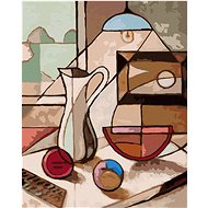Abstract still life with a jug and fruit, 40×50 cm, without frame and without canvas switching off - Painting by Numbers