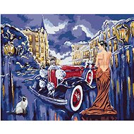 Car with a girl, 40×50 cm, stretched canvas on frame - Painting by Numbers