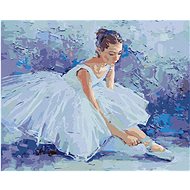 Ballet dancer tying her ballet toes, 40×50 cm, stretched canvas on frame - Painting by Numbers