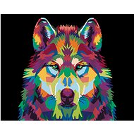 Coloured wolf head, 40×50 cm, stretched canvas on frame - Painting by Numbers