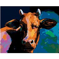 Colored cow with dark background, 40×50 cm, stretched canvas on frame - Painting by Numbers