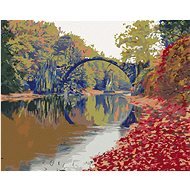 Barevná podzimní scéna mostu, 80×100 cm, vypnuté plátno na rám - Painting by Numbers