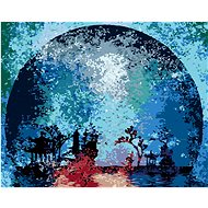Coloured silhouette of the moon, 80×100 cm, stretched canvas on frame - Painting by Numbers