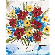 Colored flowers in a vase (Haley Bush), 80×100 cm, without frame and without canvas shut off - Painting by Numbers