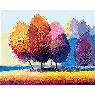 Colored Trees on the Edge of the Forest, 40×50 cm, without frame and without canvas shut off - Painting by Numbers