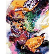 Coloured turtles in water, 40×50 cm, without frame and without canvas shut off - Painting by Numbers
