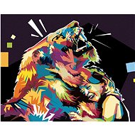 Colored lion and girl, 80×100 cm, stretched canvas on frame - Painting by Numbers