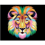 Colored lion on black background I, 40×50 cm, without frame and without canvas shut off - Painting by Numbers