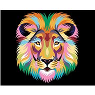 Colored lion on black background I, 80×100 cm, without frame and without canvas shut off - Painting by Numbers