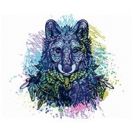 Colored wolf on white background, 40×50 cm, without frame and without canvas shut off - Painting by Numbers
