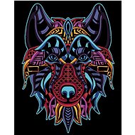 Colored wolf on black background, 40×50 cm, without frame and without canvas shut off - Painting by Numbers