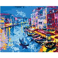Venice with Gondolas in Impressionism, 40×50 cm, stretched canvas on frame - Painting by Numbers