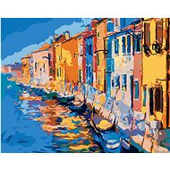 Venetian Houses by the Sea, 80×100 cm, stretched canvas on frame - Painting by Numbers