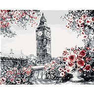 Big Ben surrounded by roses, 80×100 cm, without frame and without canvas shut off - Painting by Numbers