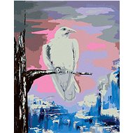 White Crow on a Branch, 40×50 cm, stretched canvas on frame - Painting by Numbers