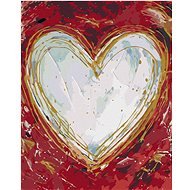Bílé srdce na červeném pozadí (Haley Bush), 40×50 cm, bez rámu a bez vypnutí plátna - Painting by Numbers