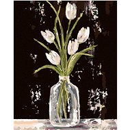 White tulips in a glass vase (Haley Bush), 40×50 cm, off canvas on frame - Painting by Numbers